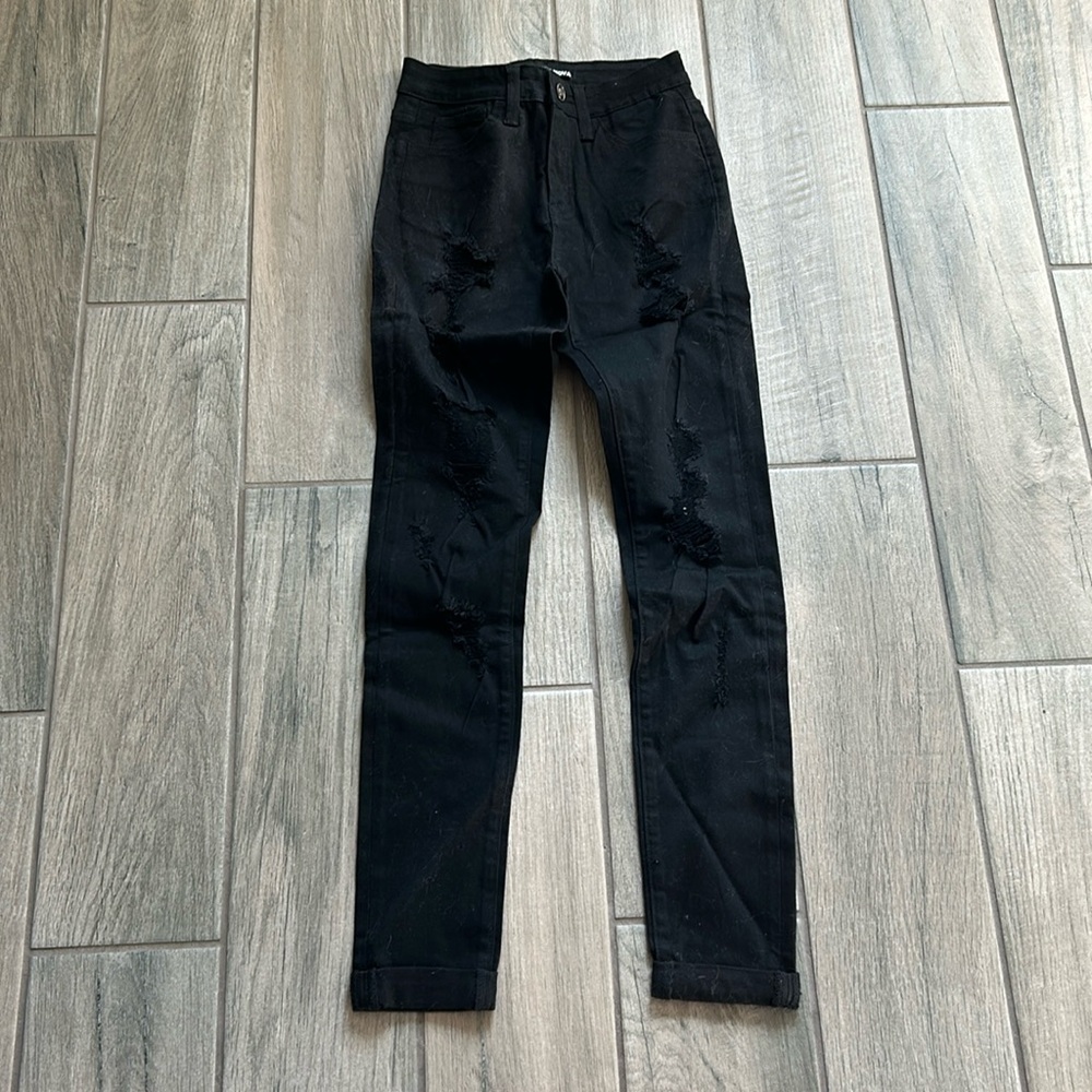 Fashion nova black destructed jeans